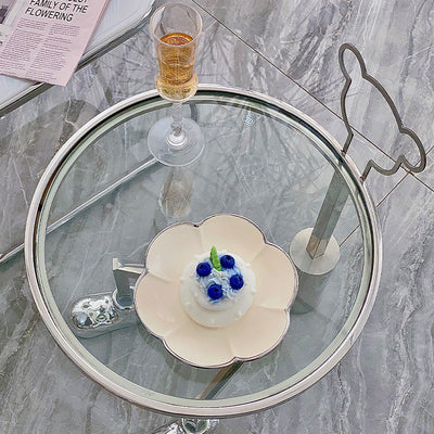 Table d'appoint contemporaine créative ronde en verre avec plateau en acier inoxydable pour salon 