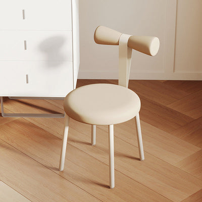 Tabouret de coiffeuse sans dossier en tissu rond crème Art Déco moderne en fer pour chambre 