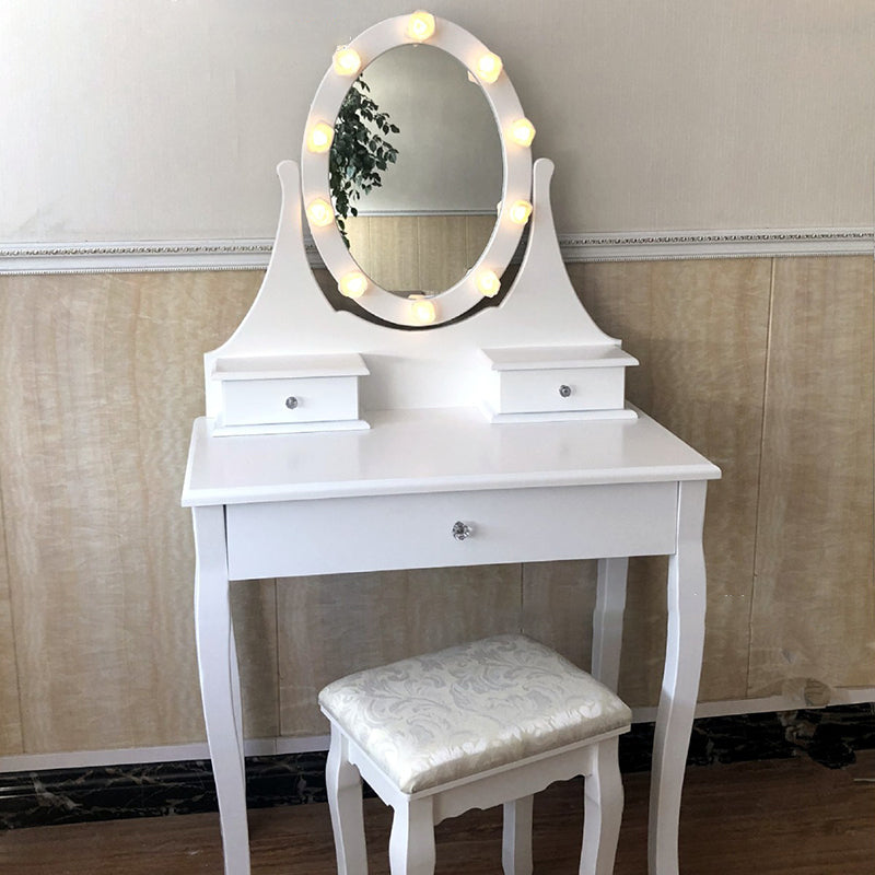 Modern Minimalist Rectangular Rose Solid Wood Medium Density Fiberboard Glass Foam Makeup Vanity 3-Drawer For Bedroom