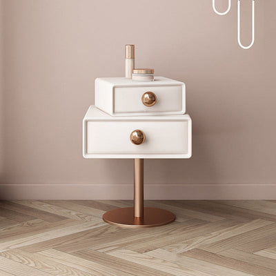 Table de nuit contemporaine créative carrée orb rotative empilable en bois et acier à 2 tiroirs pour chambre 