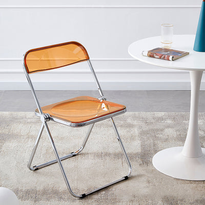 Modern Minimalist Rectangular Foldable PVC Iron Dining Chair Backrest Armless For Dining Room