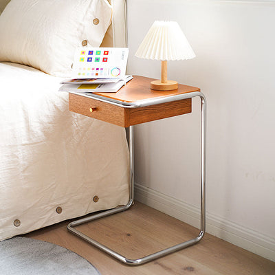Moderner minimalistischer quadratischer Beistelltisch aus Holz und Edelstahl, 1-stufig, für das Wohnzimmer 
