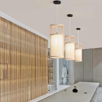 Linterna colgante de bambú tejido Zen japonés de 1 luz 