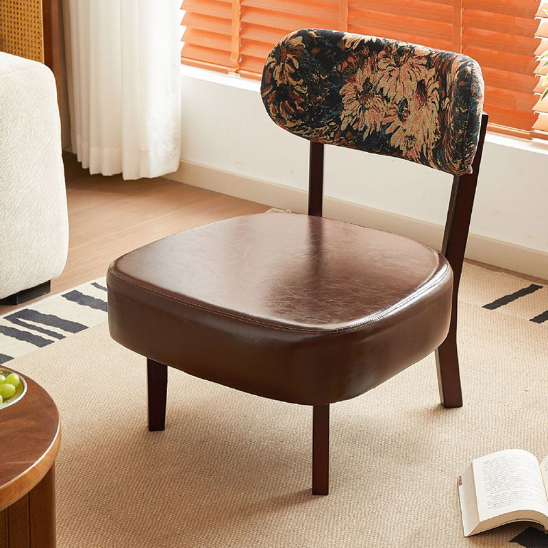 Traditional French Rectangular Cotton-Linen Fabric Oiled Leather Solid Wood Accent Chair Backrest Armless For Living Room