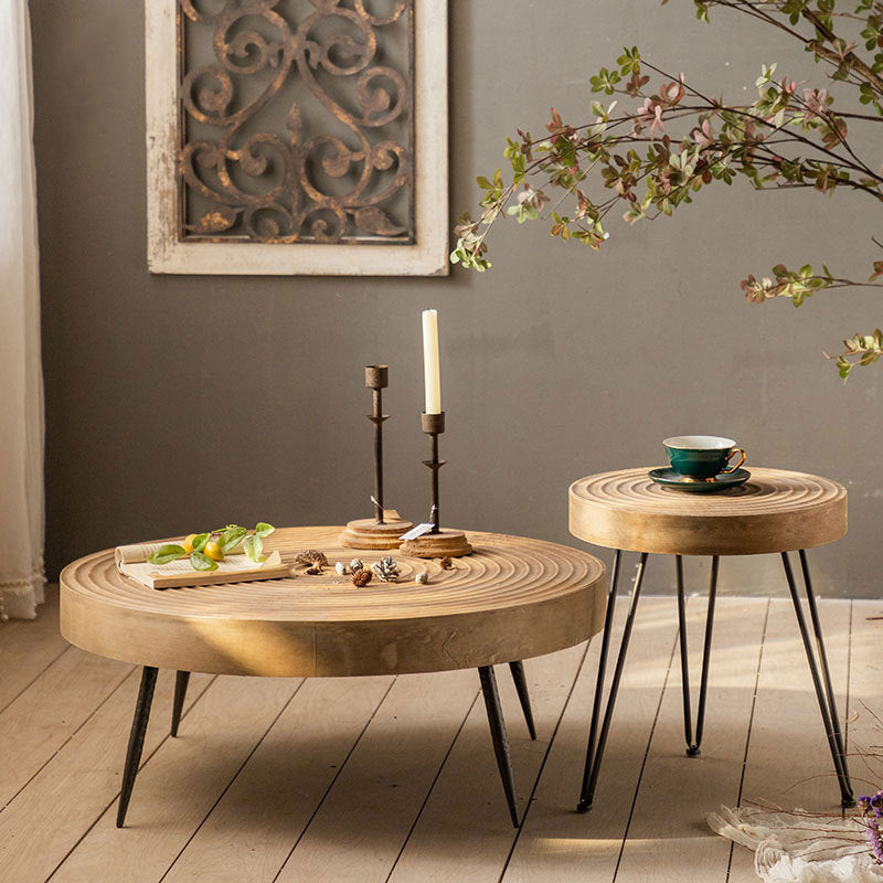 Traditional Japanese Round Tabletop Medium Density Fiberboard Iron Coffee Table 3/4-Leg For Living Room