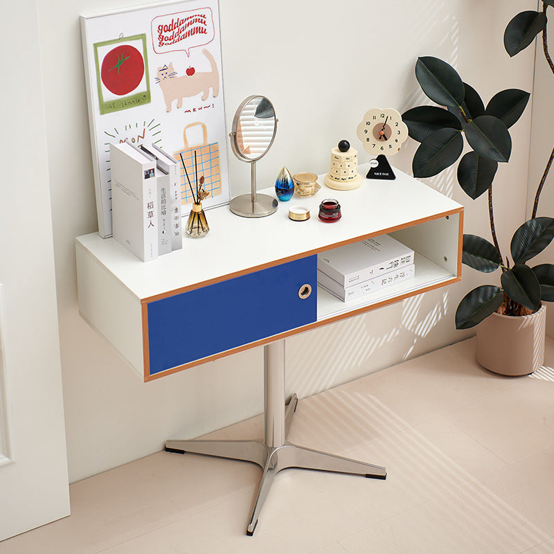 Modern Minimalist Rectangular Medium Density Fiberboard Plastic Stainless Steel Makeup Vanity 2-Drawer For Bedroom