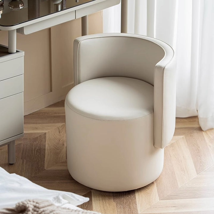 Moderner minimalistischer drehbarer zylindrischer Hocker aus Mikrofaserleder, Aluminiumlegierung und Holz, Rückenlehne ohne Armlehnen für das Schlafzimmer 