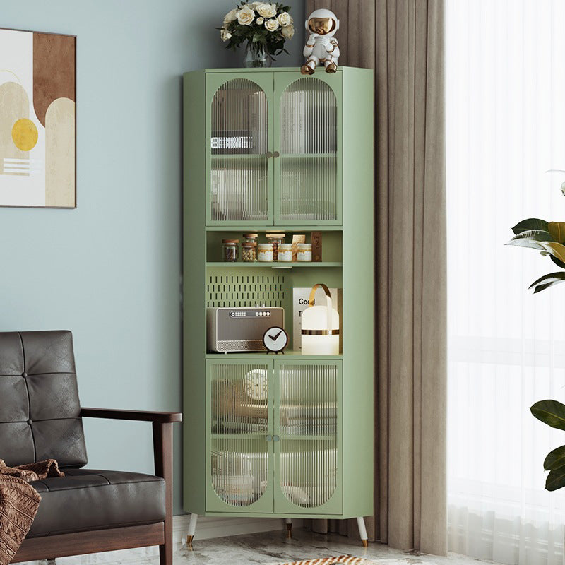 Contemporary Scandinavian Triangular Cold-Rolled Steel Tempered Glass Corner Cabinet 2-Cabinet 2-Tier For Living Room