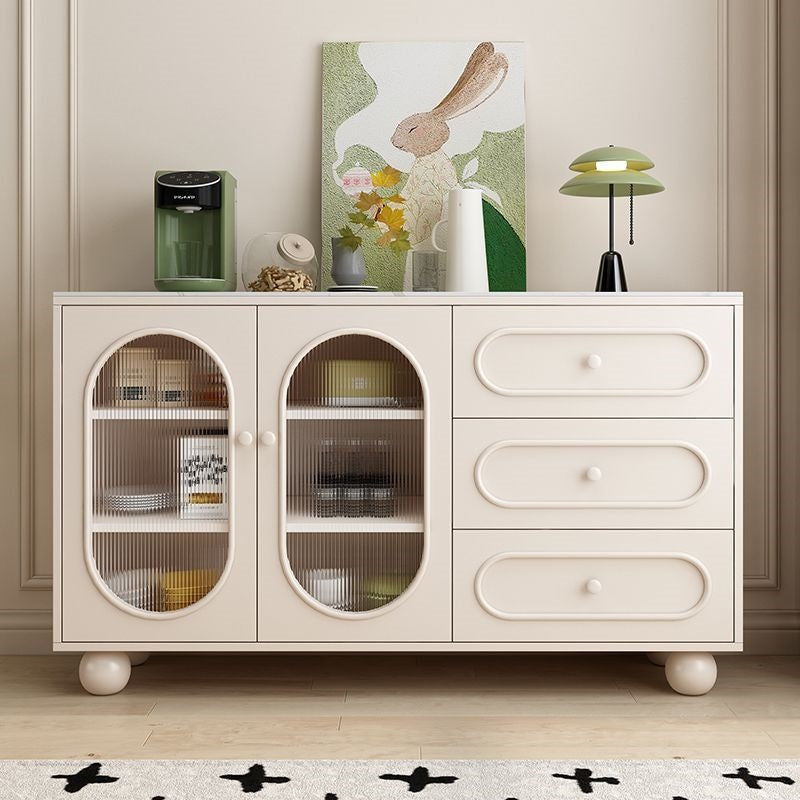Contemporary Scandinavian Rectangular Medium Density Fiberboard Particle Board Sintered Stone Fluted Glass Sideboard 1-Cabinet 3-Drawer For Living Room
