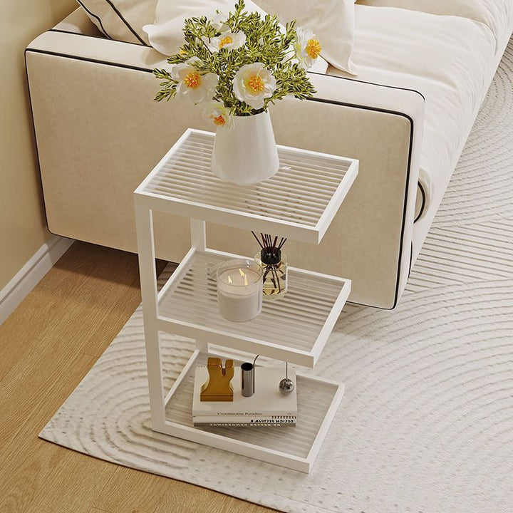 Mesa Auxiliar de Hierro y Vidrio con Rayas Rectangulares Minimalistas Modernas de 3/4 Niveles para Sala de Estar 