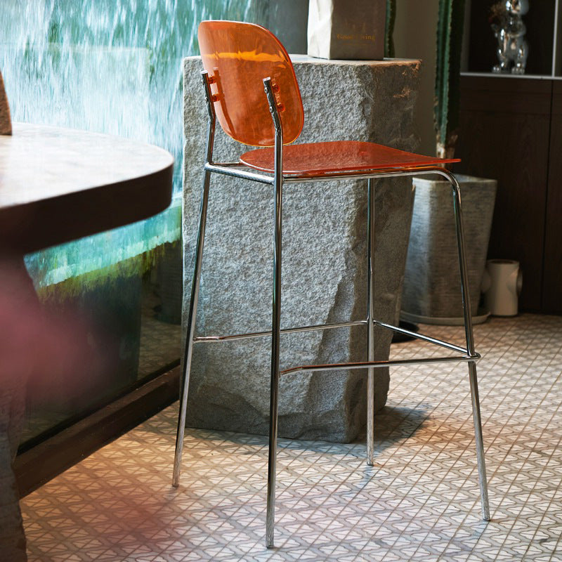 Tabouret de bar carré minimaliste moderne en fer et acrylique avec dossier pour salle à manger 