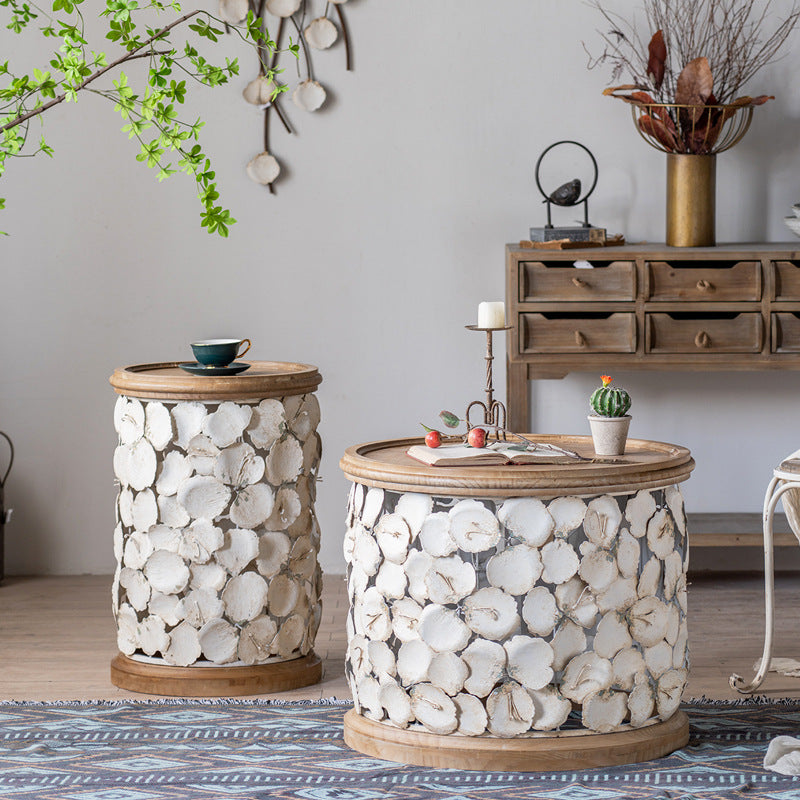 Moderner Art Deco runder Blütenblätter Holz-Eisen-Couchtisch 1-stufig für das Wohnzimmer 