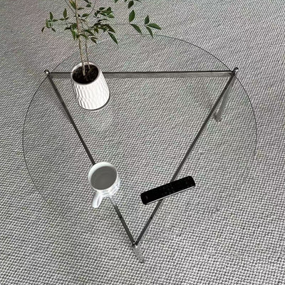 Modern Minimalist Round Triangle Tempered Glass Stainless Steel Coffee Table 1-Tier For Living Room