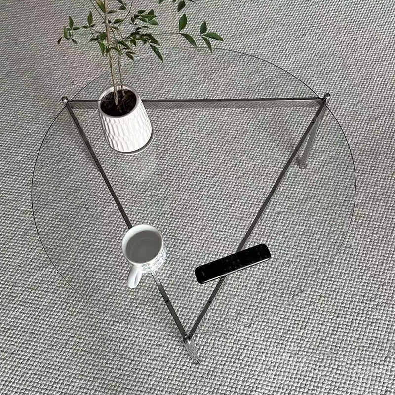 Modern Minimalist Round Triangle Tempered Glass Stainless Steel Coffee Table 1-Tier For Living Room