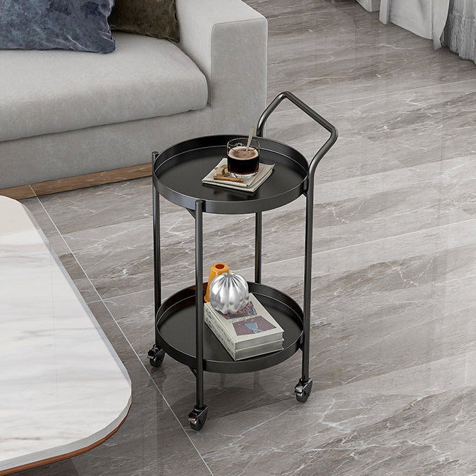 Contemporary Minimalist Round Iron Movable Side Table With Armrest 2/3-Tier For Living Room