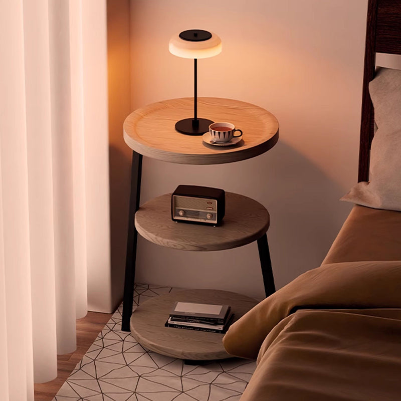 Modern Minimalist Round Cylindrical Medium Density Fiberboard Iron Side Table 3-Tier For Living Room
