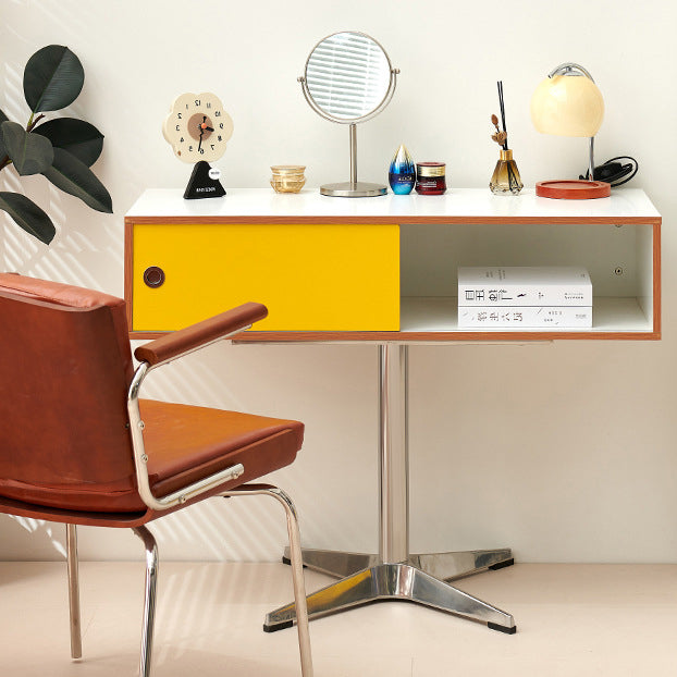 Modern Minimalist Rectangular Medium Density Fiberboard Plastic Stainless Steel Makeup Vanity 2-Drawer For Bedroom
