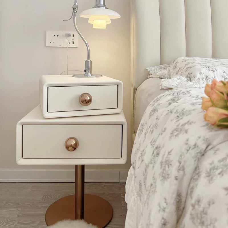 Table de nuit contemporaine créative carrée orb rotative empilable en bois et acier à 2 tiroirs pour chambre 