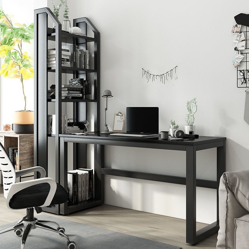 Modern Minimalist Rectangular Steel Particle Board Desks & 5-Tier Bookshelves For Home Office