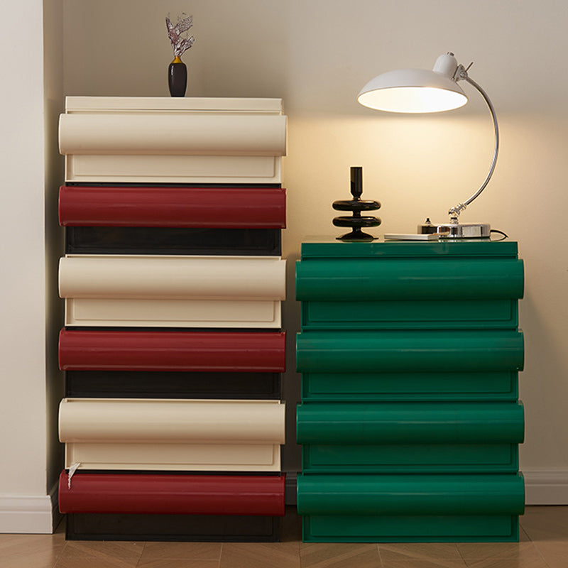 Table de nuit contemporaine scandinave rectangulaire cubique avec poignée arrondie en ABS 2/3/4 tiroirs amovibles pour chambre 