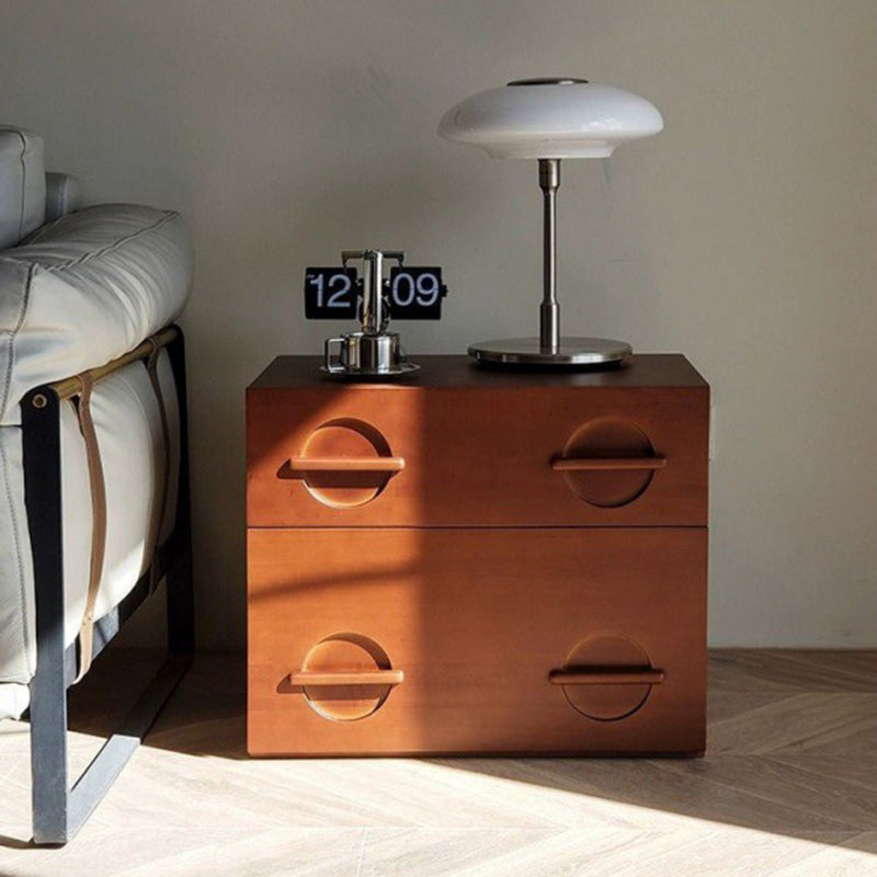 Table de nuit rectangulaire en bois massif nordique contemporain à 2 tiroirs pour chambre 
