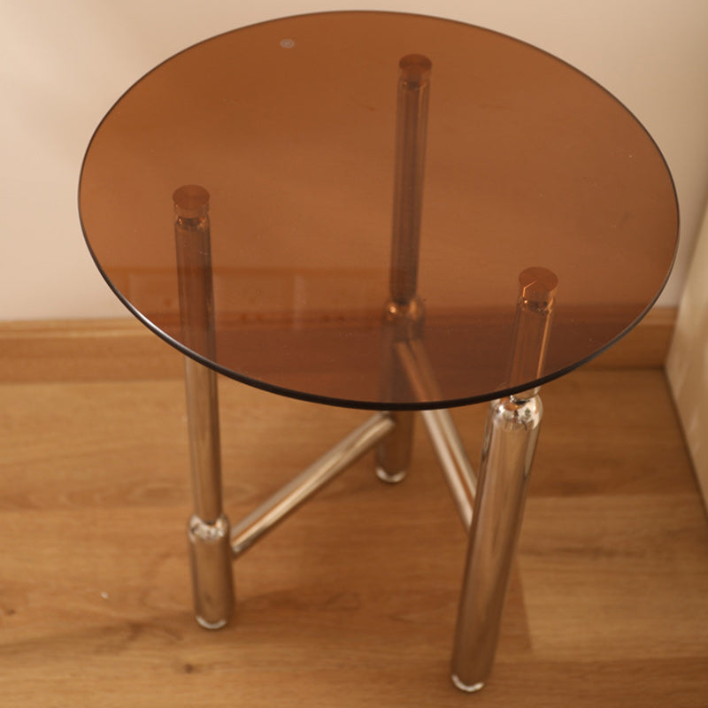 Moderner minimalistischer zylindrischer runder Glas-Eisentisch 1-stufig für Wohnzimmer 