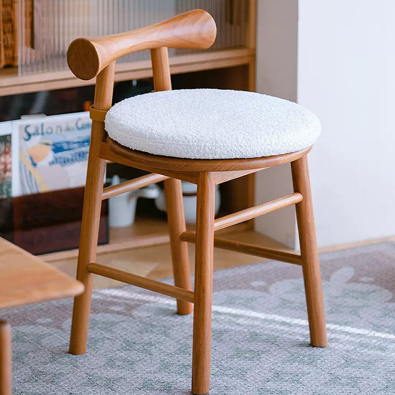 Contemporary Scandinavian Curved Bow Lambswool Wood Vanity Stool Backrest Armless For Bedroom