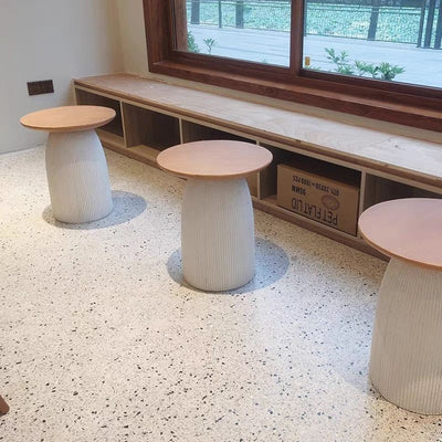 Contemporary Nordic Cylindrical MgO Stone Material Side Table 1-Tier For Living Room