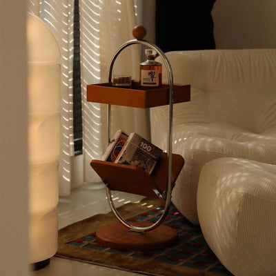 Table d'appoint contemporaine rétro carrée à base ronde en bois de cerisier et acier inoxydable à 2 niveaux pour salon 