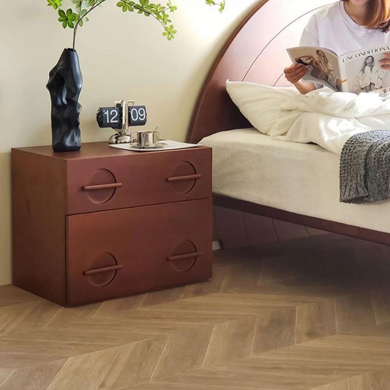 Table de nuit rectangulaire en bois massif nordique contemporain à 2 tiroirs pour chambre 