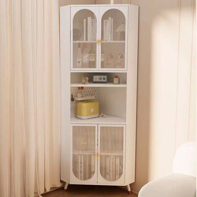 Contemporary Scandinavian Triangular Cold-Rolled Steel Tempered Glass Corner Cabinet 2-Cabinet 2-Tier For Living Room