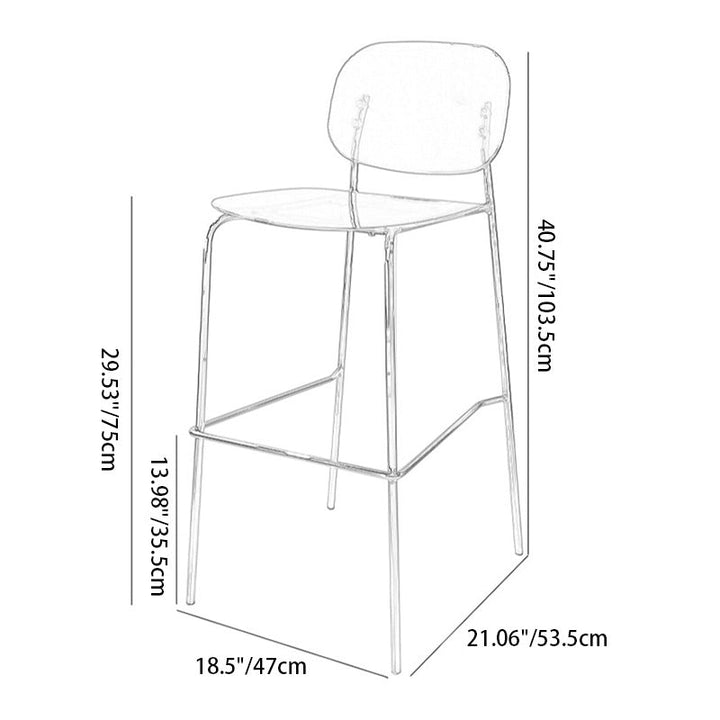 Tabouret de bar carré minimaliste moderne en fer et acrylique avec dossier pour salle à manger 