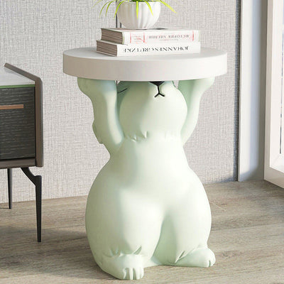 Table d'appoint moderne Art Déco ronde avec lapin, éléphant et ours en résine de fibre de verre 1 plateau pour salon 