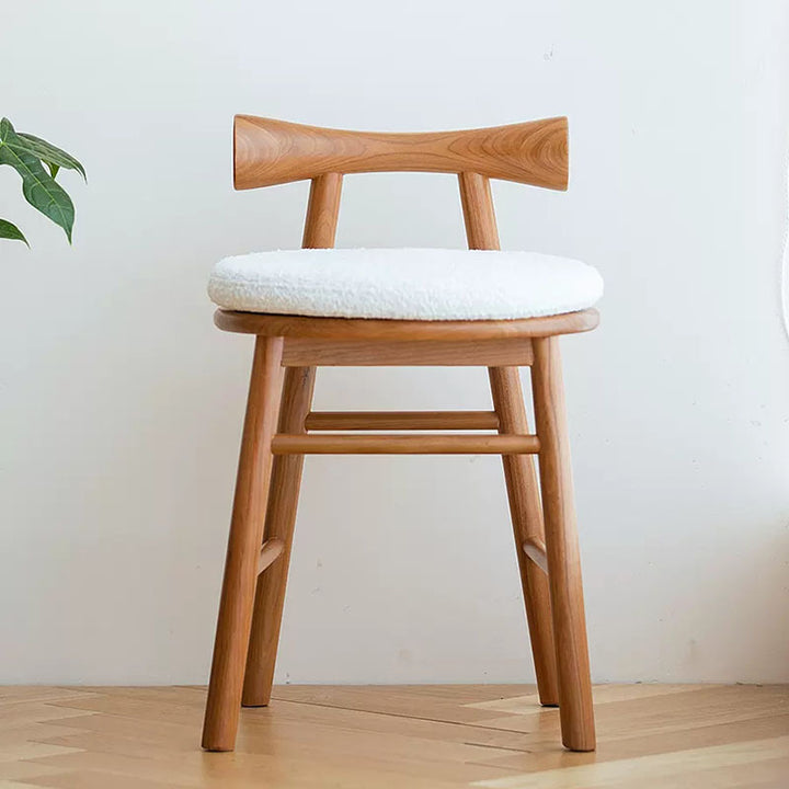 Tabouret de coiffeuse contemporain scandinave en laine d’agneau, bois d’hévéa, dossier incurvé, sans accoudoirs, pour chambre à coucher 