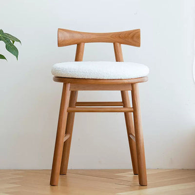 Contemporary Scandinavian Curved Bow Lambswool Wood Vanity Stool Backrest Armless For Bedroom