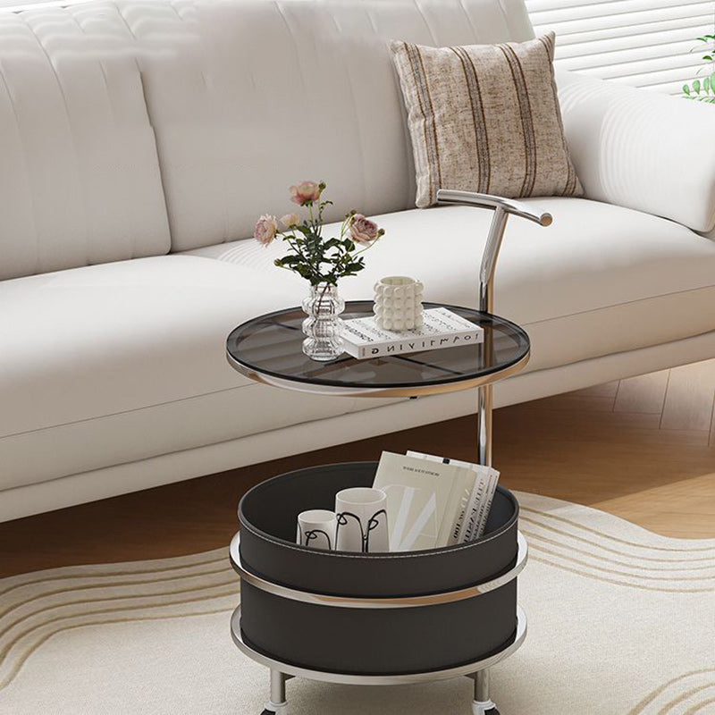 Zeitgenössischer Luxus-Rundtisch aus Edelstahl und Glas mit 2 Ebenen für das Wohnzimmer 