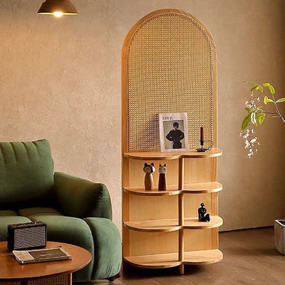 Traditional Chinese Rectangular Rubberwood Solid Wood Plastic Room Divider With Storage Shelf 2/4-Tier For Living Room