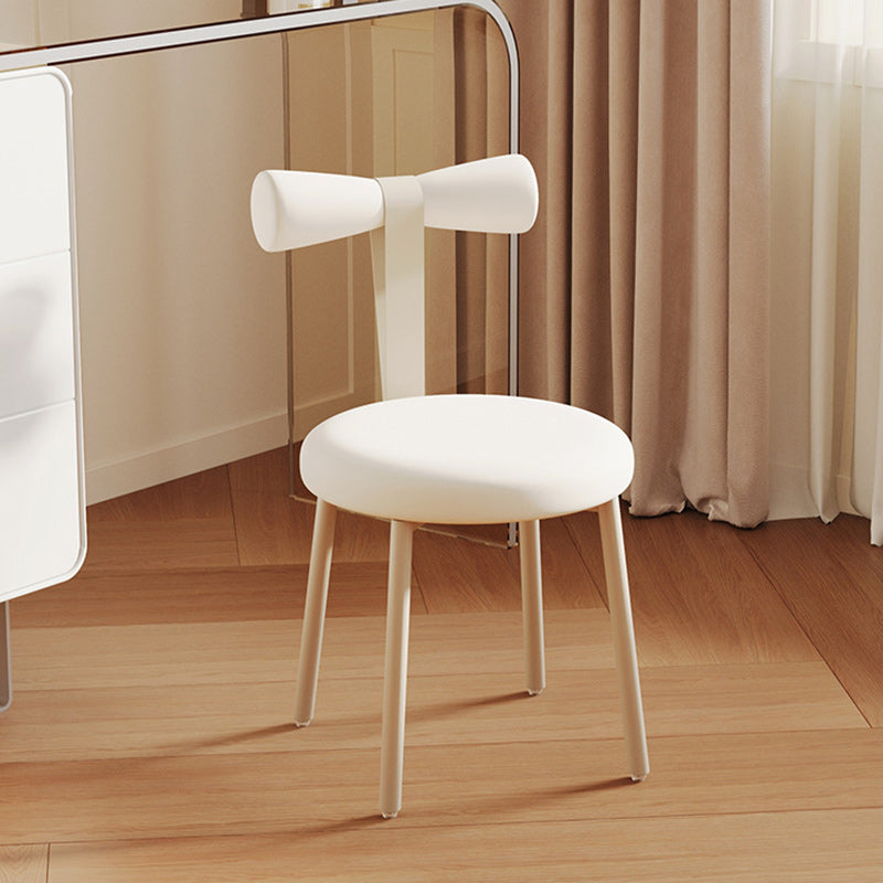 Tabouret de coiffeuse sans dossier en tissu rond crème Art Déco moderne en fer pour chambre 