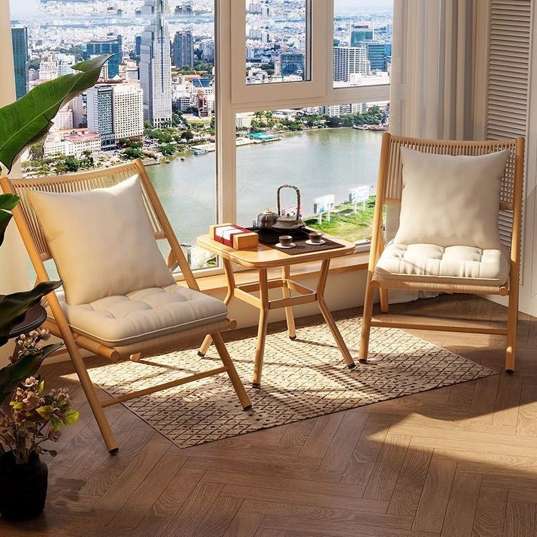 Traditional Chinese Square Carbon Steel Tempered Glass PE Rattan Table & Chair Set Foldable Backrest For Outdoor Patio