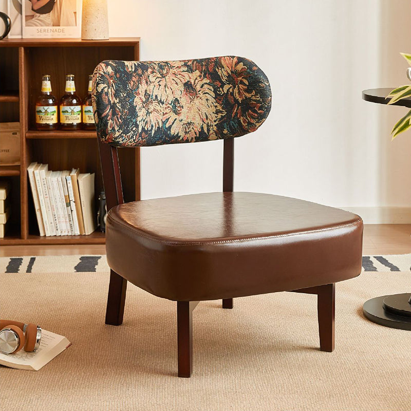 Traditional French Rectangular Cotton-Linen Fabric Oiled Leather Solid Wood Accent Chair Backrest Armless For Living Room