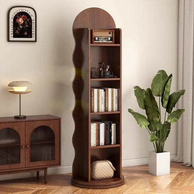 Contemporary Scandinavian Wavy Particle Wood Glass Full-Length Mirror Bookshelf 5-Tier For Bedroom