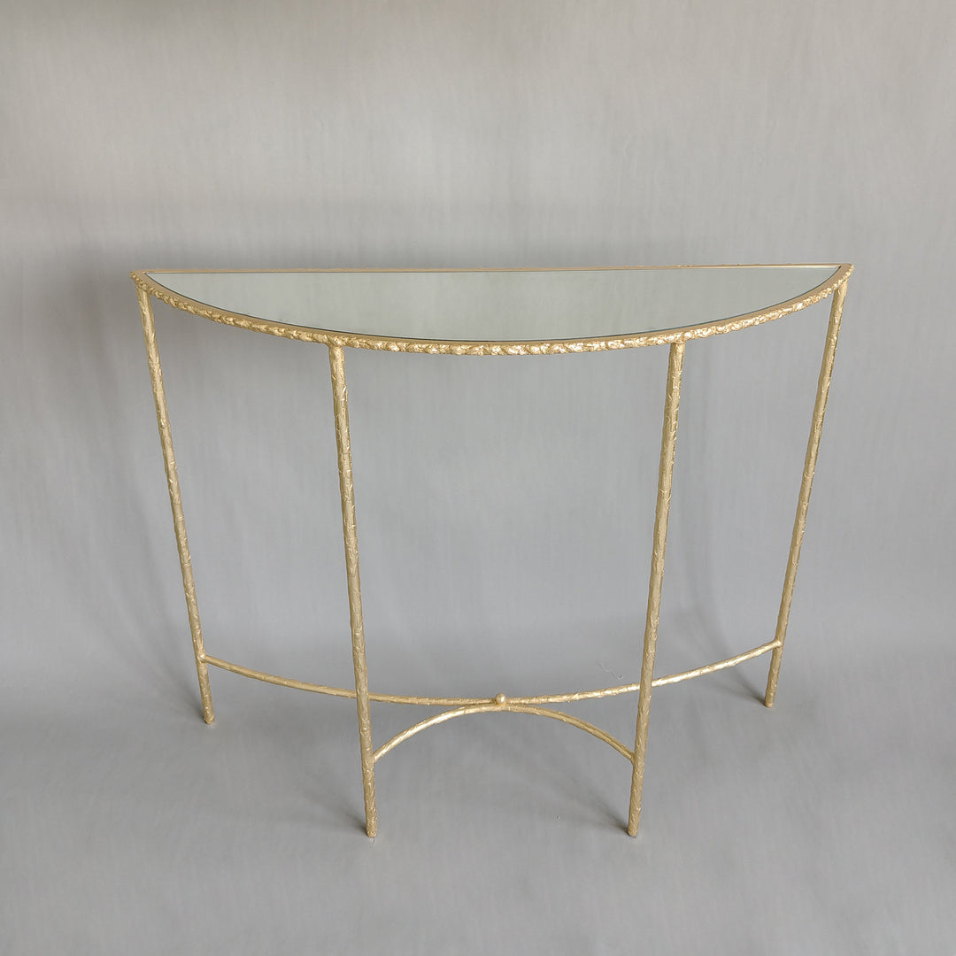 Modern Minimalist Curved Glass Iron Console Table 1-Tier For Entryways