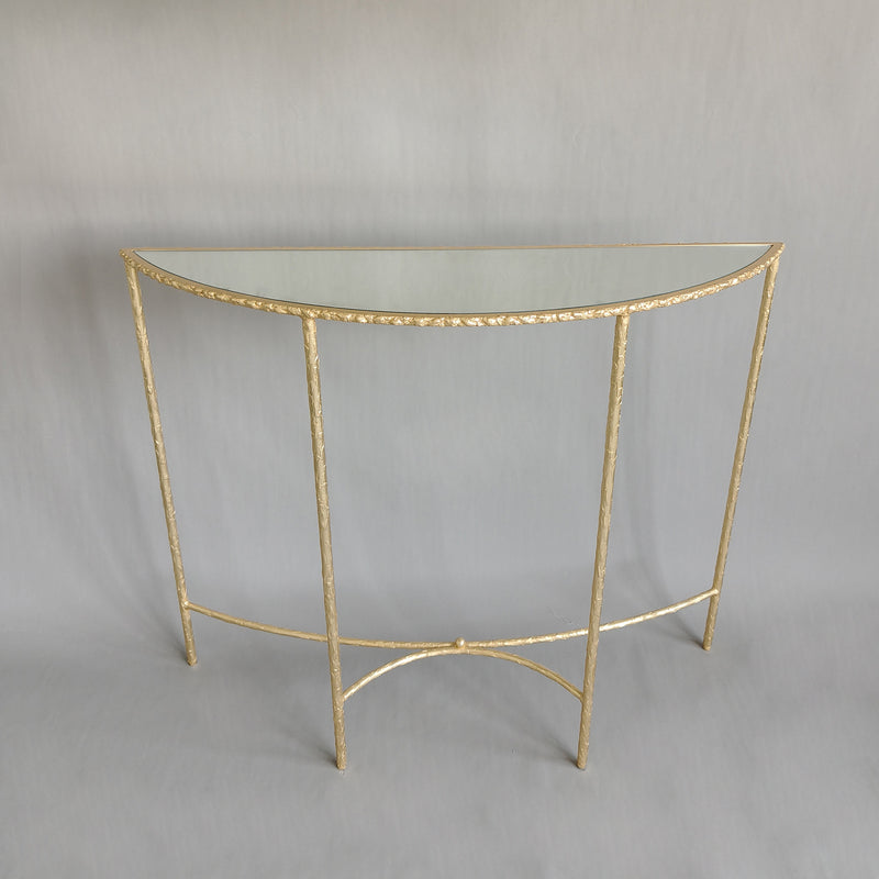Modern Minimalist Curved Glass Iron Console Table 1-Tier For Entryways