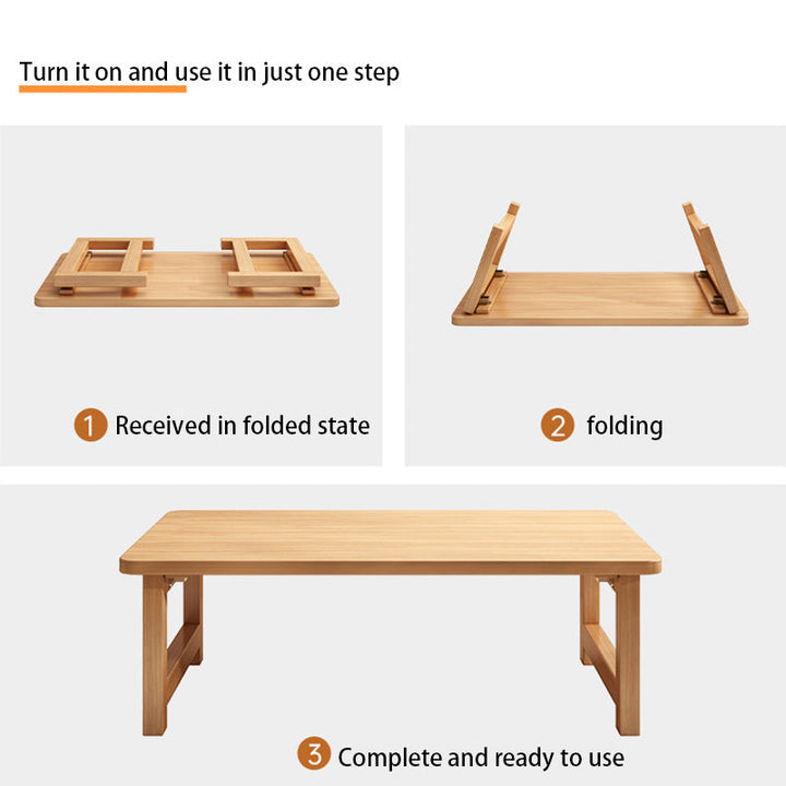 Modern Minimalist Foldable Rectangular Rubberwood Coffee Table For Living Room