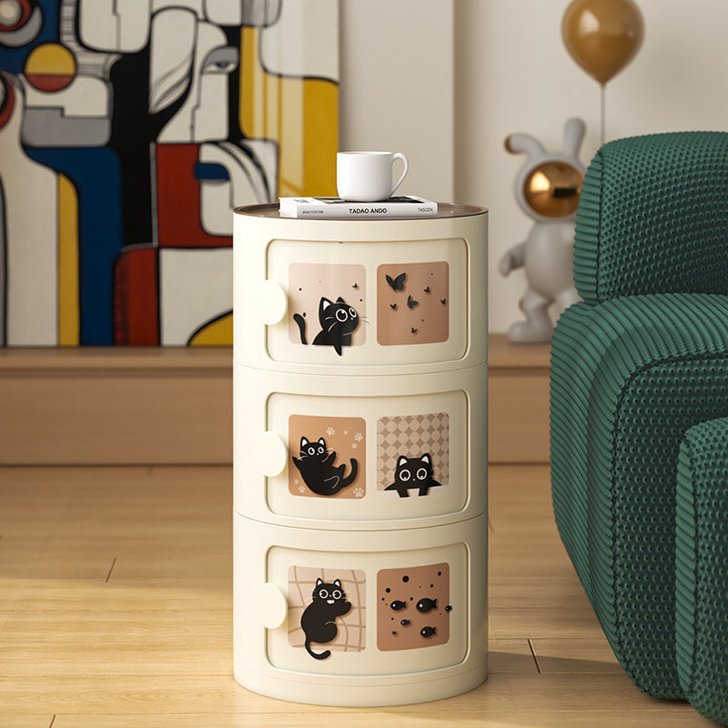Mesa de noche cilíndrica creativa contemporánea de ABS con 2/3 cajones para dormitorio 