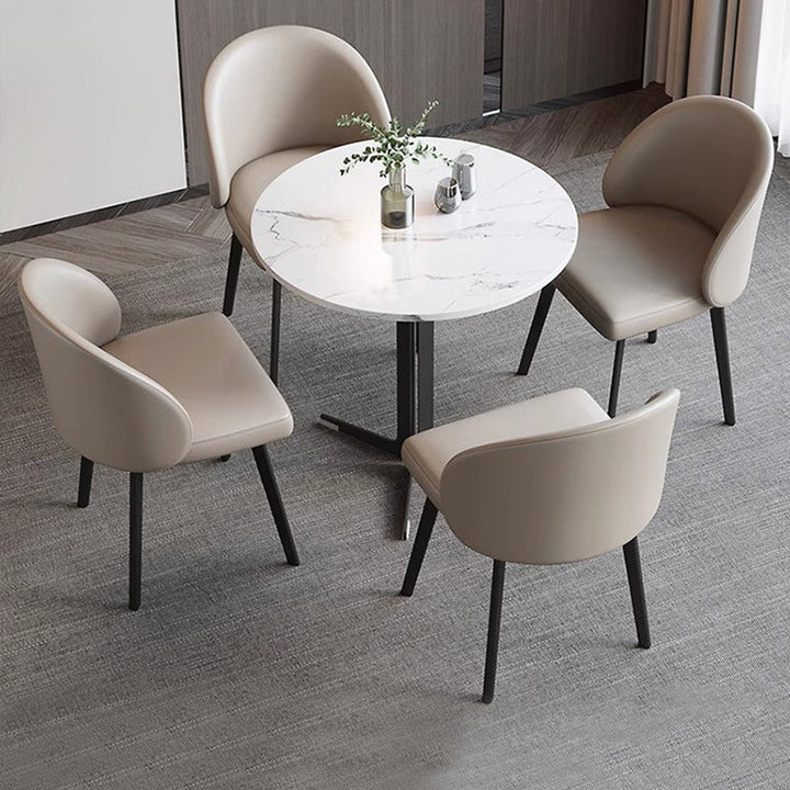Modern Minimalist Microfiber Leather Plywood Carbon Steel Sponge Square Elliptical Curved Dining Chair Backrest For Dining Room
