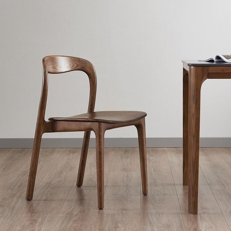 Contemporary Scandinavian Square Rubberwood Solid Wood PU Leather Backrest Dining Chair For Dining Room