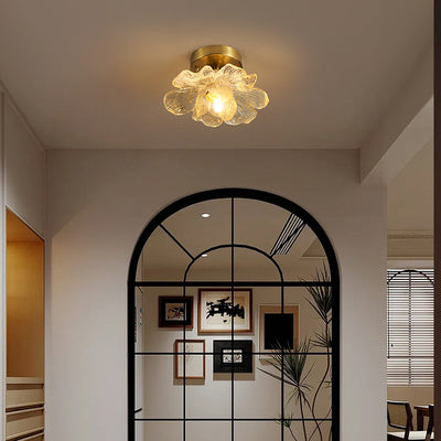 Traditional French Acrylic Iron Aluminum Petal-Shaped 1-Light Semi-Flush Mount Ceiling Light for Living Room