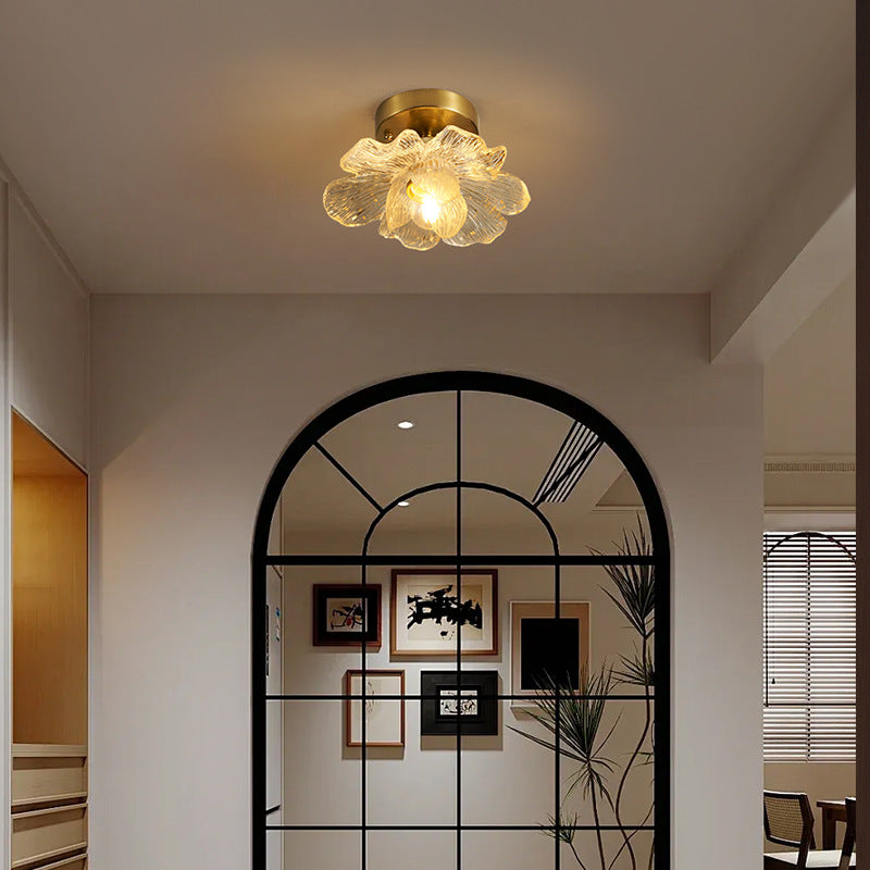 Traditional French Acrylic Iron Aluminum Petal-Shaped 1-Light Semi-Flush Mount Ceiling Light for Living Room