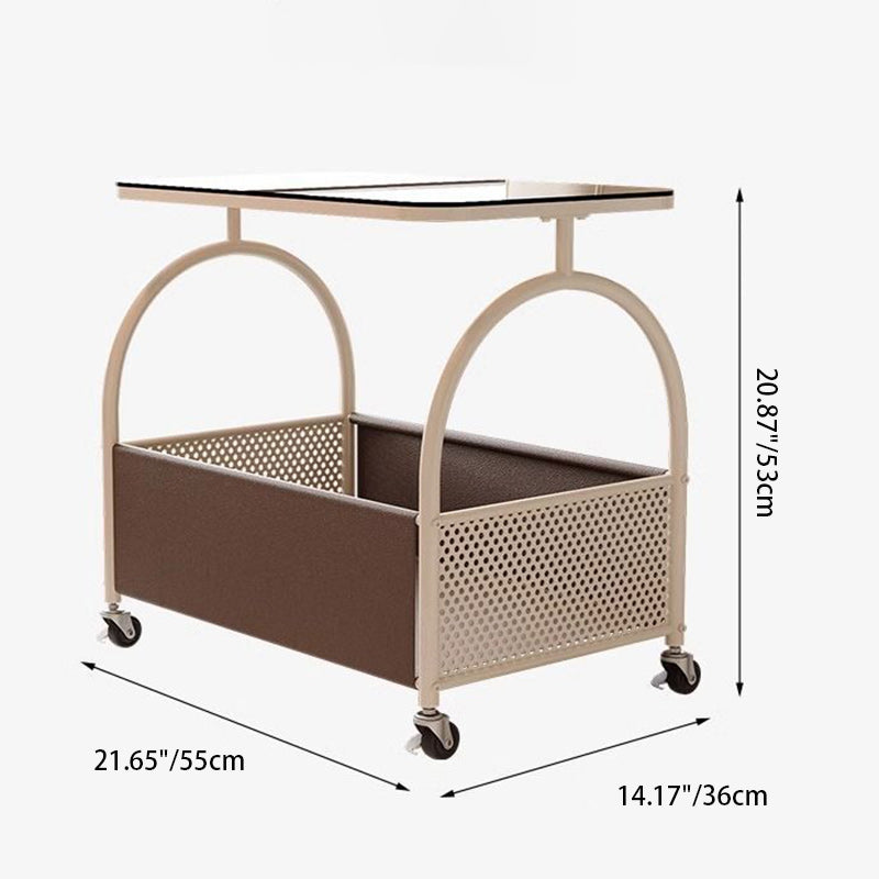Modern Minimalist Rectangular Iron Faux Leather Glass Removable Coffee Table 1-Storage For Living Room